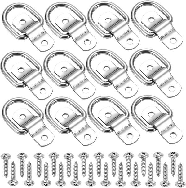 12 Pack Heavy Duty Steel D Rings Tie Downs Anchor， 1/4 Inch Steel D-Ring Trailer 700 Lbs D-Ring Bracket D Ring Mounting Plate for Ratchet Tie Down Straps Car Truck Bed Cargo Silver