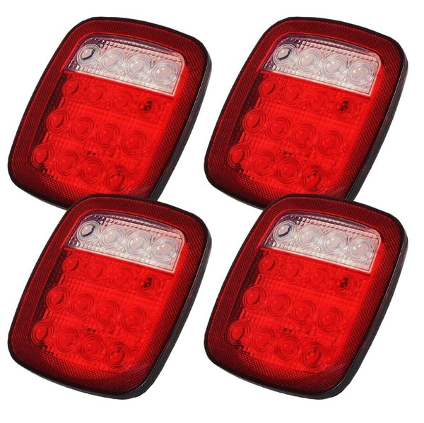 16 LED Universal Tail Lights, 12V Stop Tail Turn Signal Backup Reverse Brake Clearance Marker Lights for Trailer Truck RV Caravan Jeep Wrangler YJ TJ CJ, Red/White Trailer Light LED Kit(Pack of 4)