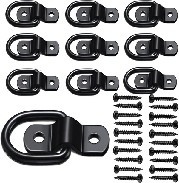 D Ring Tie Down Anchor 1/4" Heavy Duty Trailer Anchor Lashing Rings 2400 lbs Capacity Trailers Trucks Bed Anchors Bracket Hooks Kit for SUV,RV,Camper,Van,Car,Boats, Motorcycles Surface Mount (Black)