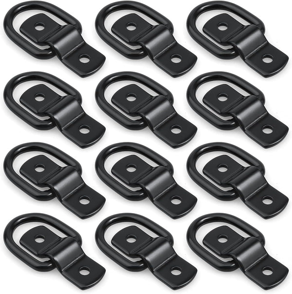12 Pack D-Ring Tie Downs, 1/4" Anchor Lashing Ring for Loads on Trailers Trucks RV Campers Vans ATV SUV Boats Motorcycles etc Vehicles, Heavy Duty Tie Down Ring with Mounting Bracket