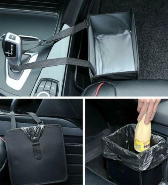 Portable Car Trash Can Garbage Bin Bag Organizer for Vehicles Waterproof Black S