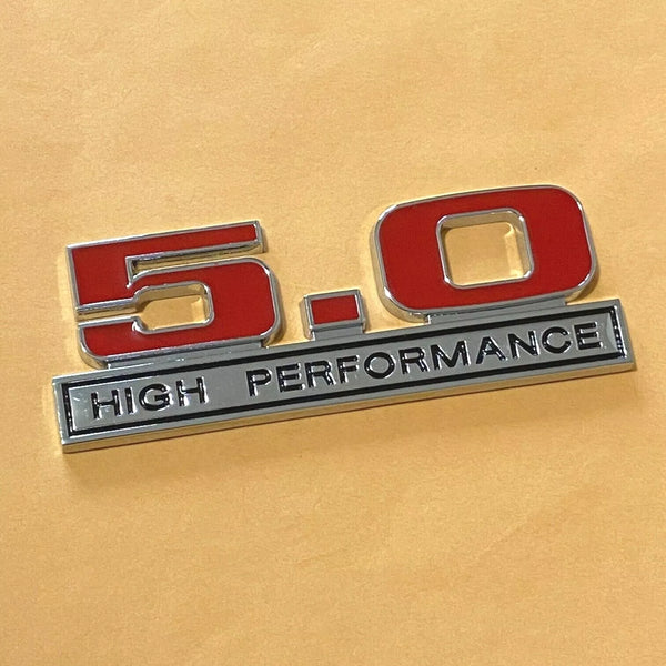 Red 5.0 High Performance Car Rear Trunk Emblem 3D Metal Sticker Logo