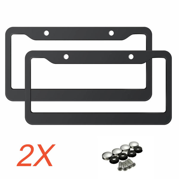 2Pcs Black Stainless Steel Metal License Plate Frame Tag Cover Screw Caps