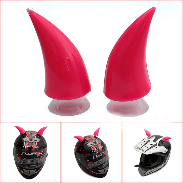 2PC Motorcycle Helmet Devil Horn & Sucker Decoration Accessories(PINK)