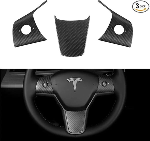 FOR 17-2021 TESLA MODEL 3 & MODEL Y MATT CARBON FIBER STEERING WHEEL TRIM COVERS