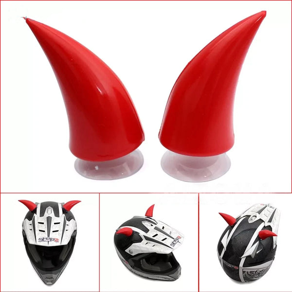 2PC Motorcycle Helmet Devil Horn & Sucker Decoration Accessories(Red )