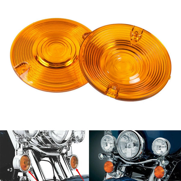 2X Turn Signal Light Flat Lens Cover Yellow Fit For Harley Touring Electra Glide
