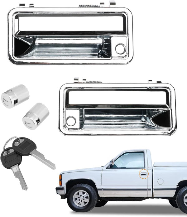 Exterior Door Handles Chrome with Lock Cylinders & Keys Compatible with 1988-2001 Chevy K1500/ K2500/K3500/C1500/C2500/C3500, GMC C/K 1500/2500/3500 Pickup/Suburban/Tahoe/Yukon, Front Left & Right