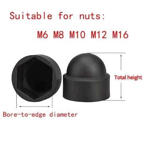 10pc/set M6 Black PE Plastic Outer Hexagon Screw Nut Protective Cover Caps